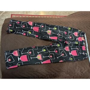 Mod black skinny cigarette pants w/martini cocktail and wine glass print size 4